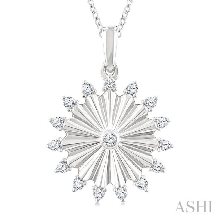 1/5 Ctw Round Cut Diamond Pirouette Circle Fluted Fashion Pendant With Chain in 10K White Gold