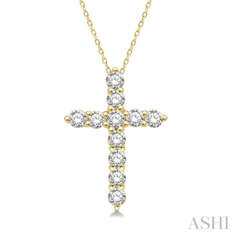 1/4 Ctw Round Cut Diamond Cross Pendant in 14K Yellow Gold with Chain