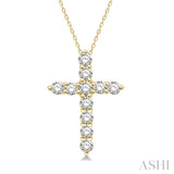 1/4 Ctw Round Cut Diamond Cross Pendant in 14K Yellow Gold with Chain