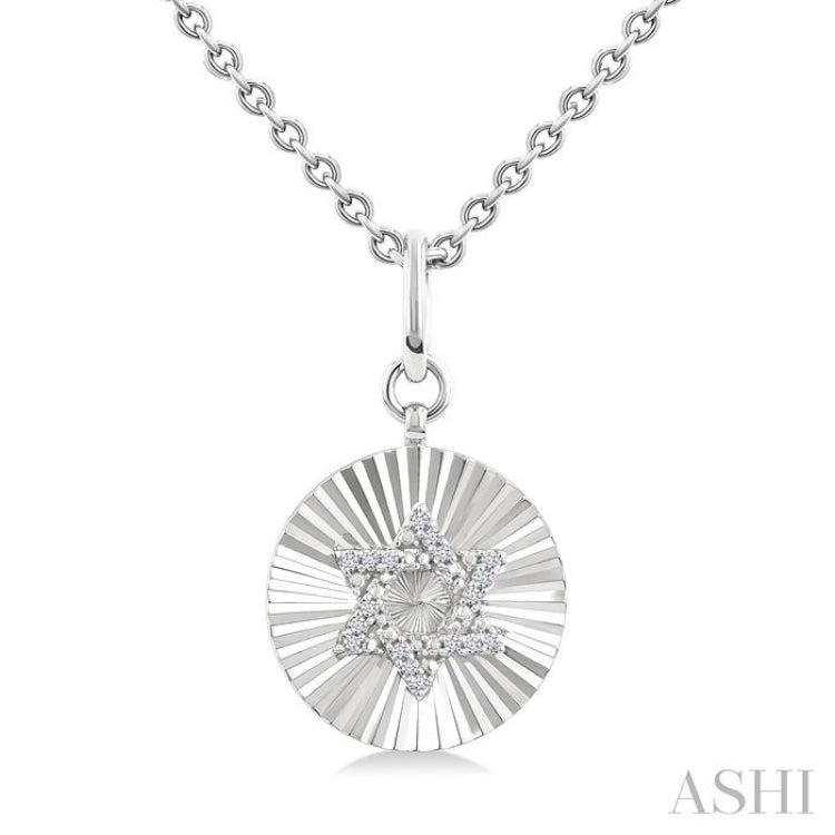 1/10 Ctw Round Fluted Medallion Round Cut Diamond Star of David Pendant With Chain in Sterling Silver