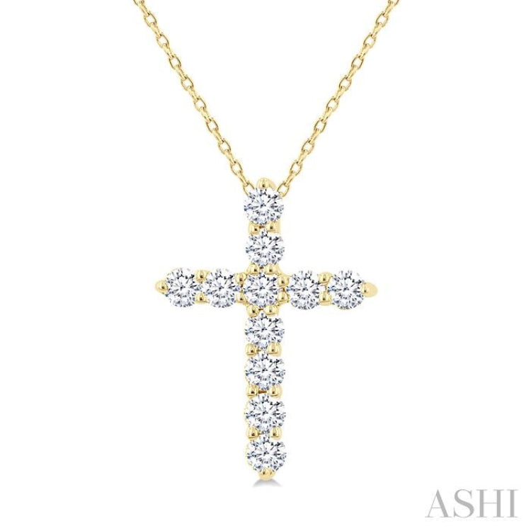 1/3 Ctw Round Cut Diamond Cross Pendant in 14K Yellow Gold with Chain