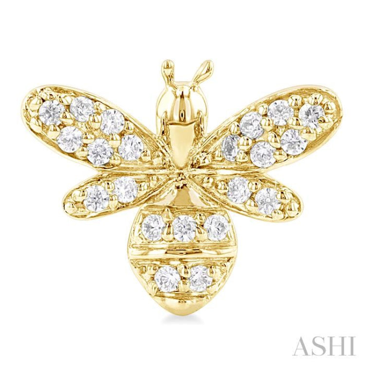 1/8 Ctw Petite Bumble Bee Round Cut Diamond Fashion Stud Earrings in 10K Yellow Gold