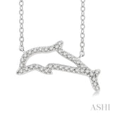 1/10 Ctw Sea Life Petite Dolphin Round Cut Diamond Fashion Pendant With Chain in 10K White Gold
