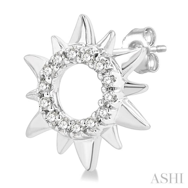 1/10 Ctw Petite Sun Round Cut Diamond Fashion Stud Earrings in 10K White Gold