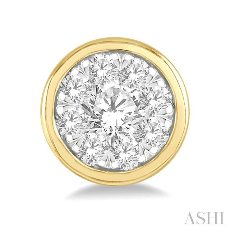 1/3 Ctw Lovebright Round Cut Diamond Bezel Stud Earrings in 14K Yellow and White Gold