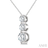3/4 Ctw Round Cut Diamond Three-Stone Snowman Pendant With Chain in 14K White Gold