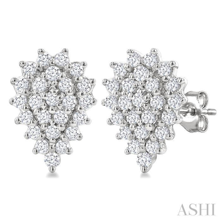 1/5 Ctw Petite Pear Shape Round Cut Diamond Cluster Fashion Stud Earrings in 10K White Gold