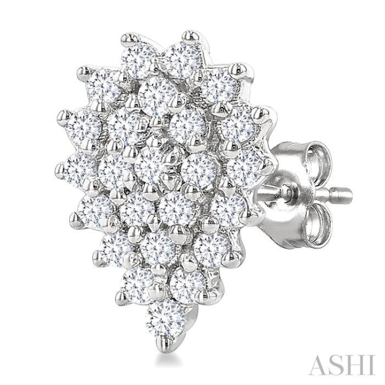 1/5 Ctw Petite Pear Shape Round Cut Diamond Cluster Fashion Stud Earrings in 10K White Gold