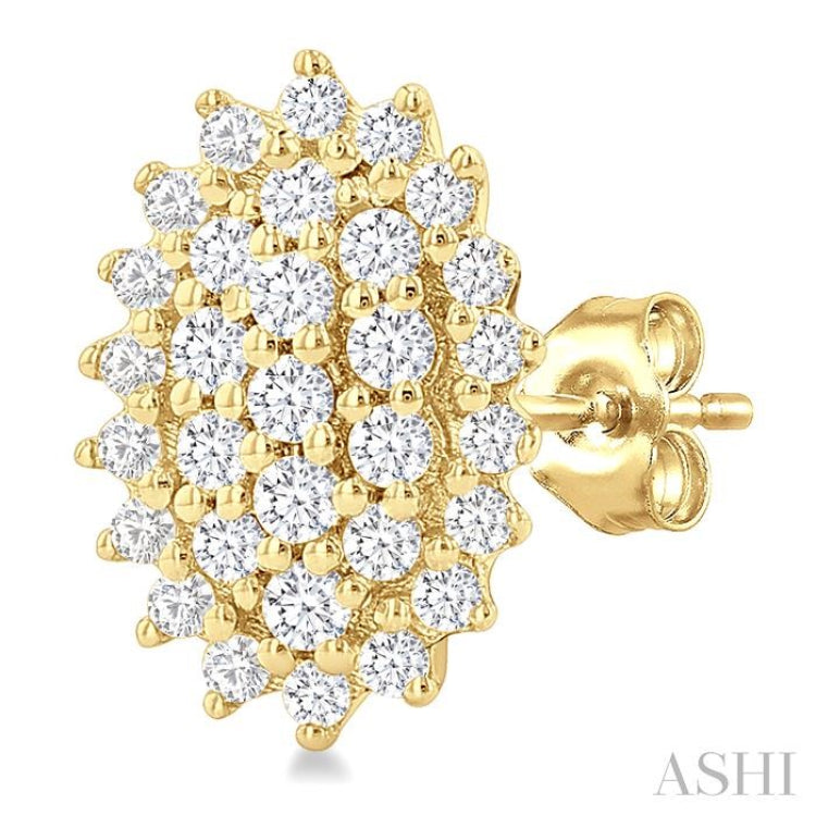 1/5 Ctw Petite Oval Shape Round Cut Diamond Cluster Fashion Stud Earrings in 10K Yellow Gold