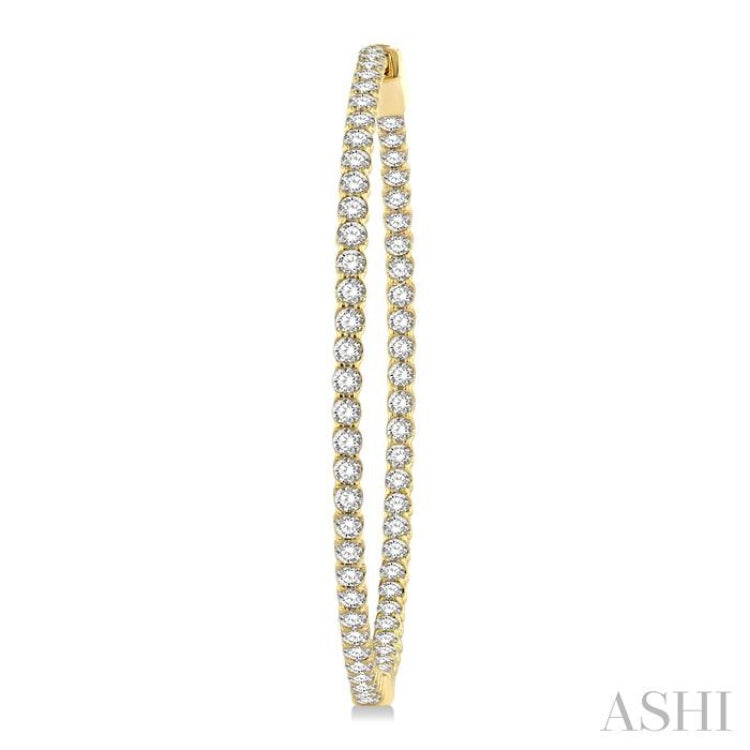 3 Ctw Inside-Out Round Cut Diamond 1 3/4 Inch Hoop Earrings in 14K Yellow Gold