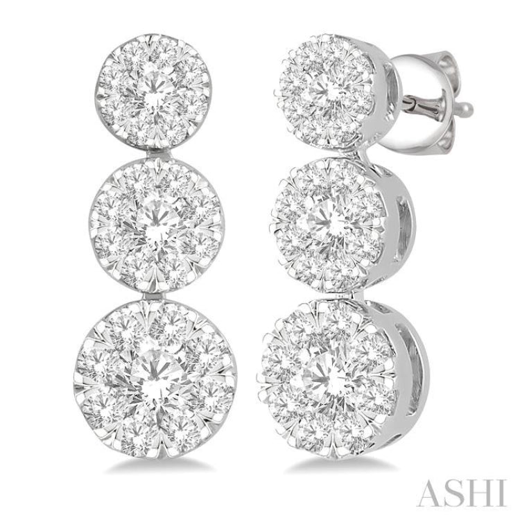 3/4 Ctw Hanging Triple Mount Lovebright Round Cut Diamond Earrings in 14K White Gold
