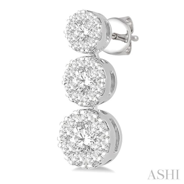 3/4 Ctw Hanging Triple Mount Lovebright Round Cut Diamond Earrings in 14K White Gold