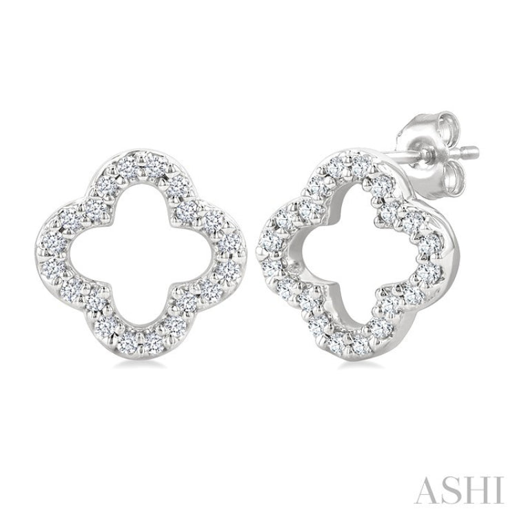 1/6 Ctw Petite Clover Round Cut Diamond Fashion Stud Earring in 10K White Gold