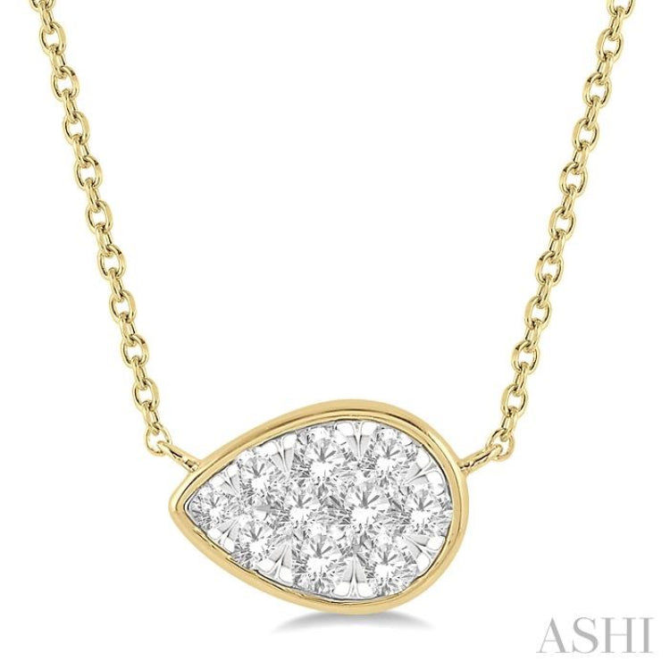 1/3 Ctw Pear Shape Lovebright Diamond Pendant With Chain in 14K Yellow and White Gold