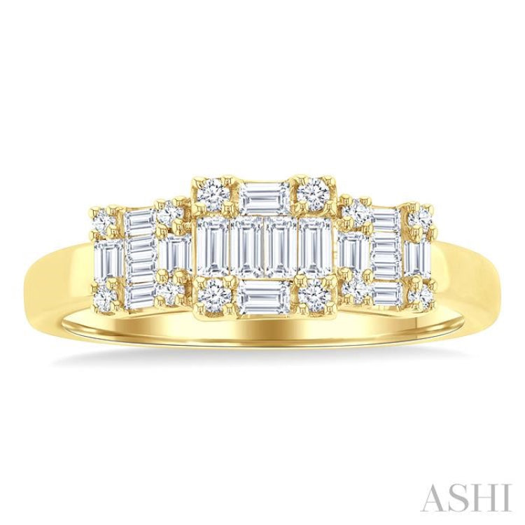 1/2 Ctw Past Present and Future Baguette and Round Cut Diamond Fusion Fashion Ring in 14K Yellow Gold