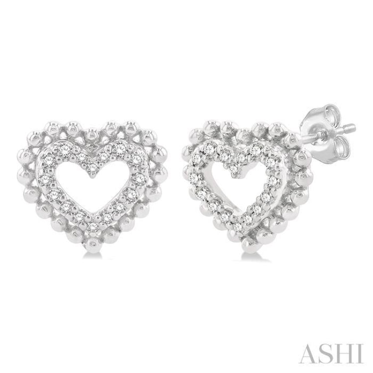 1/8 Ctw Petite Heart Round Cut Diamond Fashion Stud Earrings in 10K White Gold