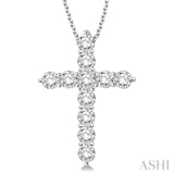 2 Ctw Round Cut Diamond Cross Pendant in 14K White Gold with Chain