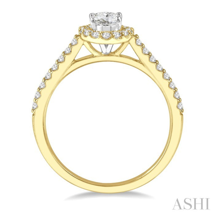 3/8 Ctw Diamond Ladies Engagement Ring with 1/4 Ct Oval Cut Center Stone in 14K Yellow and White Gold