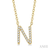 1/20 Ctw Initial 'N' Round Cut Diamond Pendant With Chain in 10K Yellow Gold