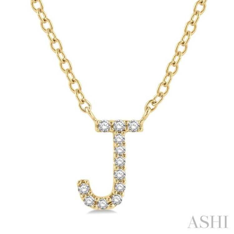 1/20 Ctw Initial 'J' Round Cut Diamond Pendant With Chain in 10K Yellow Gold