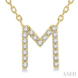 1/20 Ctw Initial 'M' Round Cut Diamond Pendant With Chain in 10K Yellow Gold