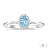 5x3 MM Oval Shape Aquamarine and 1/20 Ctw Round Cut Diamond Halo Semi-Precious Ring in 14K White Gold