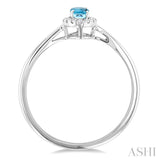 5x3 MM Oval Shape Aquamarine and 1/20 Ctw Round Cut Diamond Halo Semi-Precious Ring in 14K White Gold