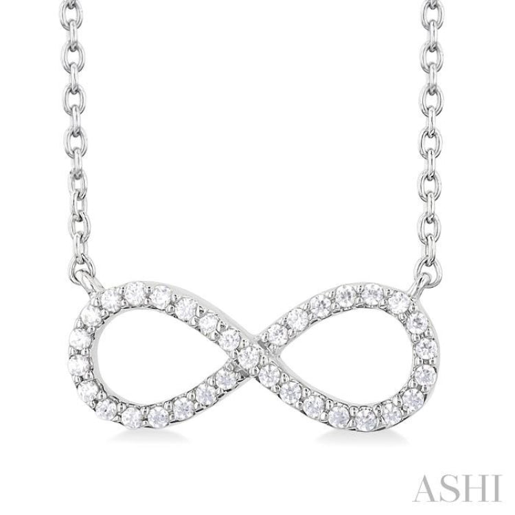 1/10 Ctw Round Cut Diamond Infinity Petite Pendant With Chain in 14K White Gold