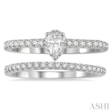 5/8 Ctw Round Cut Diamond Wedding Set With 1/2 Ct Pear Cut 1/4 Ct Center Stone Engagement Ring and 1/6 Ct Wedding Band in 14K White Gold