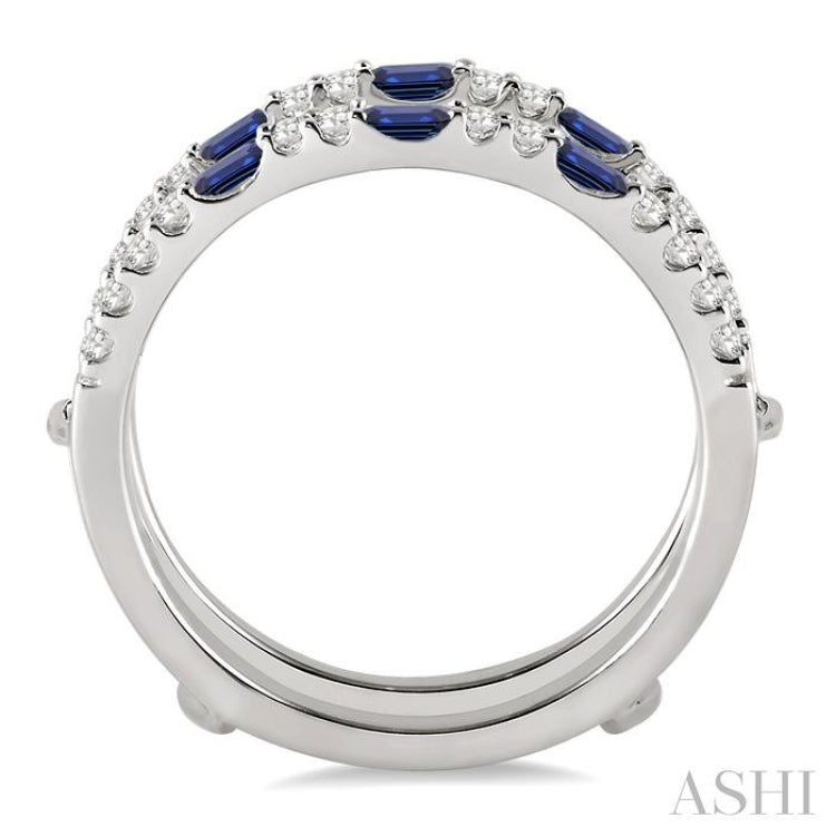 2.5 MM X 1.5 MM Baguette Cut Sapphire and 1/3 Ctw Round Cut Diamond Precious Insert Ring in 14K White Gold