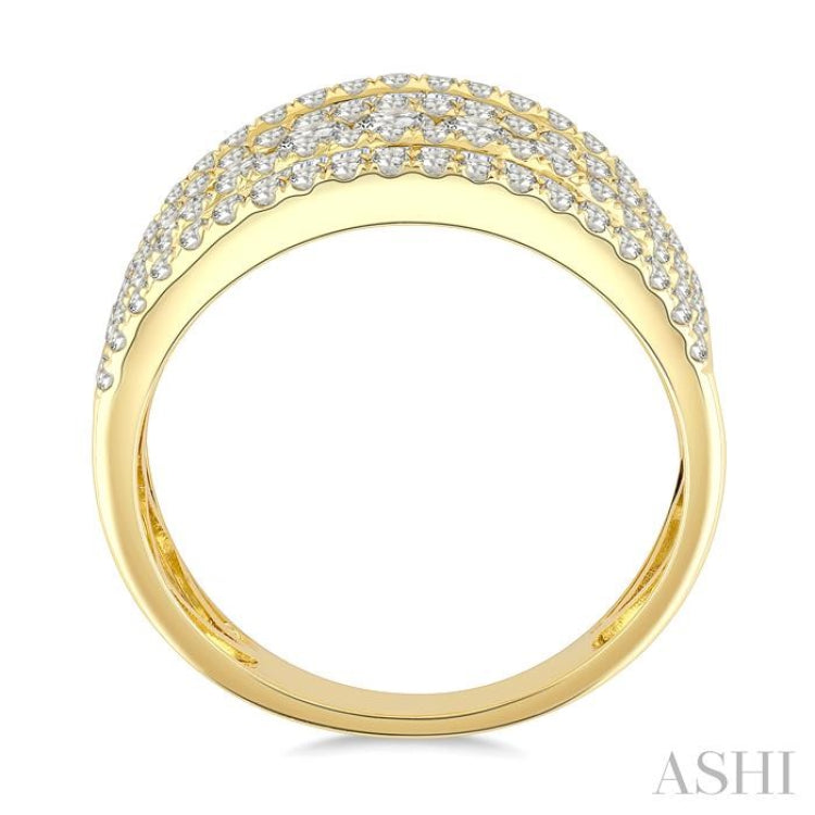 2 Ctw Split Middle Baguette and Round Cut Diamond Fashion Wide Band in 14K Yellow Gold