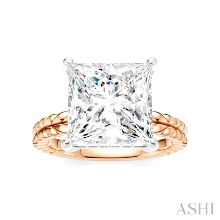 1/8 Ctw Princess Shape Round Cut Diamond Semi-Mount Engagement Ring in 14K Rose and White Gold