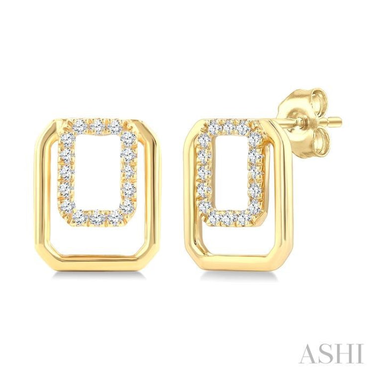 1/6 Ctw Nested Octagonal Frame Round Cut Golden Glow Diamond Fashion Drop Earrings in 10K Yellow Gold