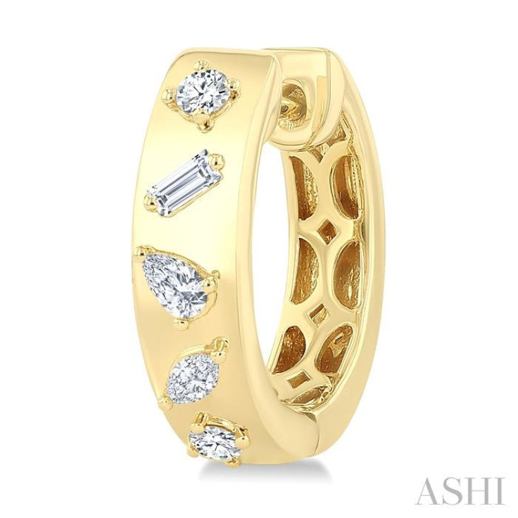 1/3 Ctw Mixed Cut Diamond Fashion Hoop Earrings in 14K Yellow Gold