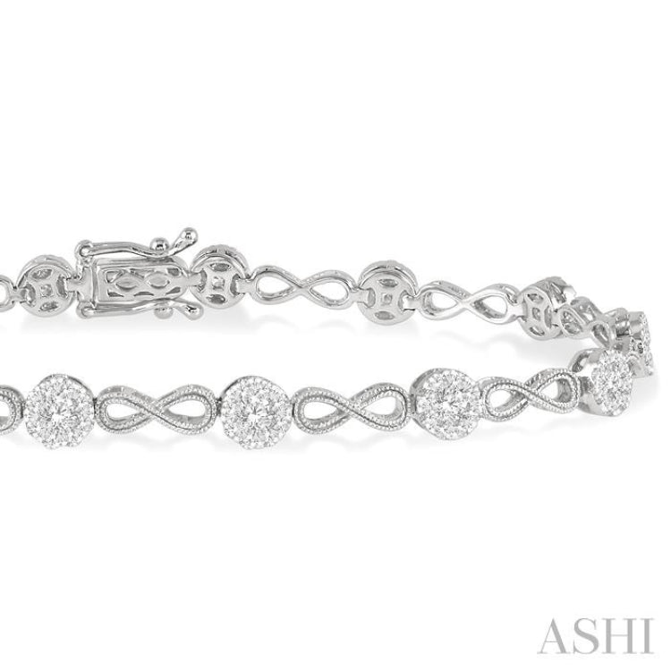1 1/2 Ctw Lovebright Round Cut Diamond Infinity Link Bracelet in 14K White Gold