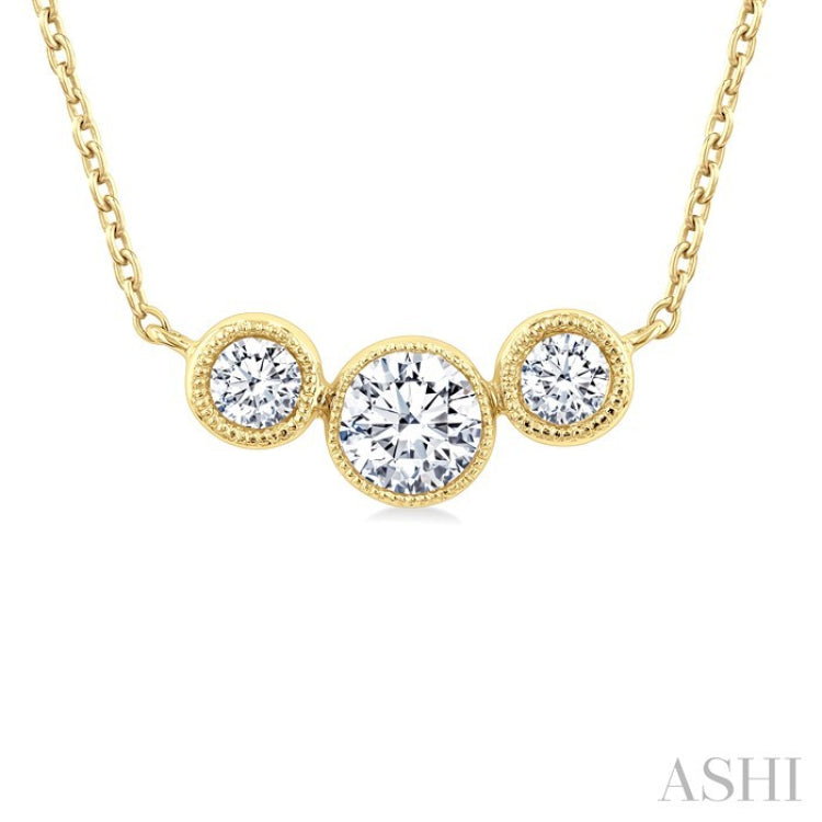 1/2 Ctw Past, Present & Future 3-Stone Bezel Set Round Cut Diamond Necklace in 14K Yellow Gold