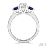 3.90 MM Round Shape Sapphire and 1/2 Ctw Past Present and Future Round Cut Diamond Precious Ring in 14K White Gold