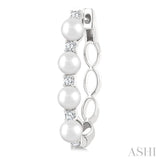 1/4 Ctw 4MM White Pearl and Round Cut Diamond Fashion Hoop Earrings in 14K White Gold