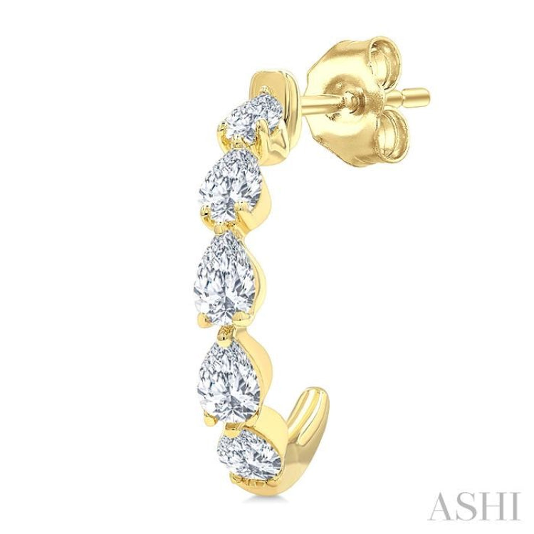 3/4 Ctw Pear Cut Diamond Link Fashion Half Hoop Earrings in 14K Yellow Gold