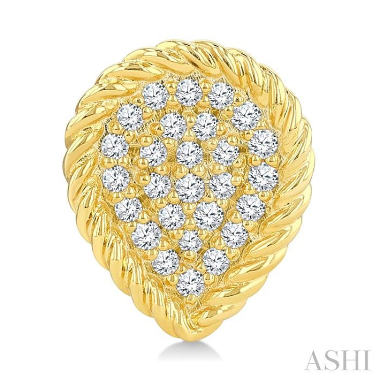 1/5 Ctw Pear Shape Rope Border Round Cut Diamond Fashion Stud Earrings in 10K Yellow Gold