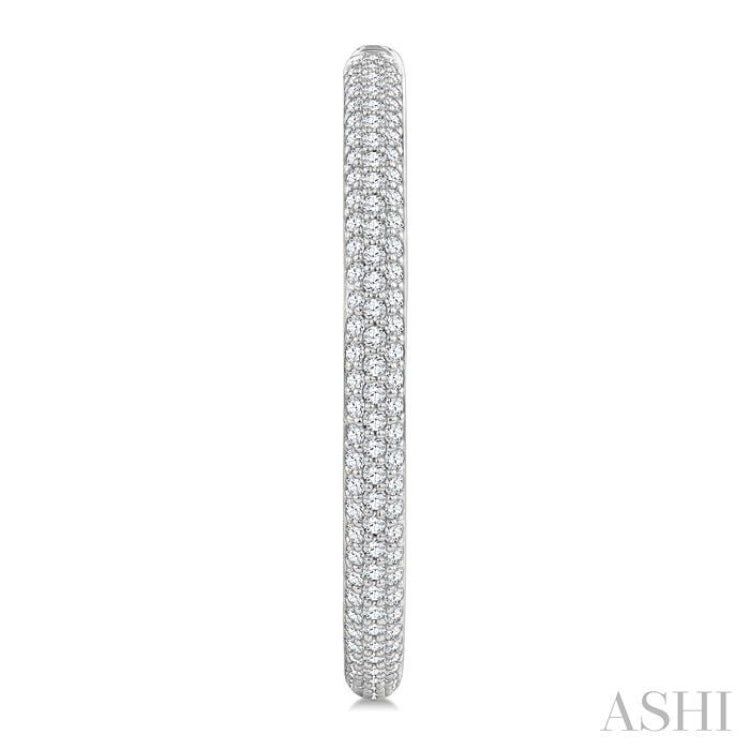 1 1/2 Ctw 3-Row Pave Set Round Cut Diamond Fashion Hoop Earrings in 14K White Gold