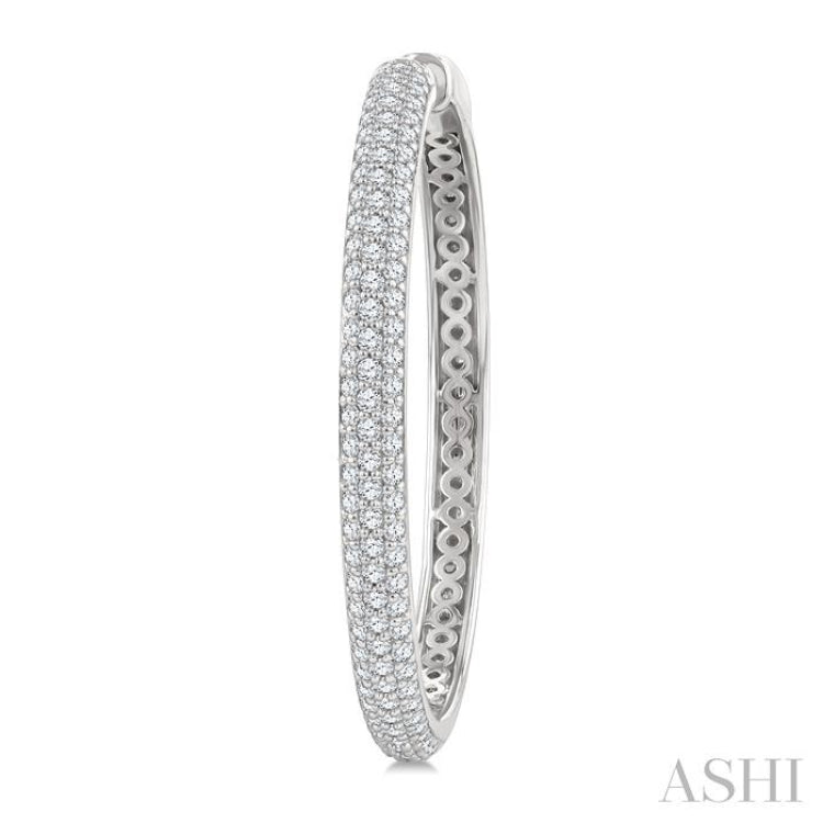 1 1/2 Ctw 3-Row Pave Set Round Cut Diamond Fashion Hoop Earrings in 14K White Gold