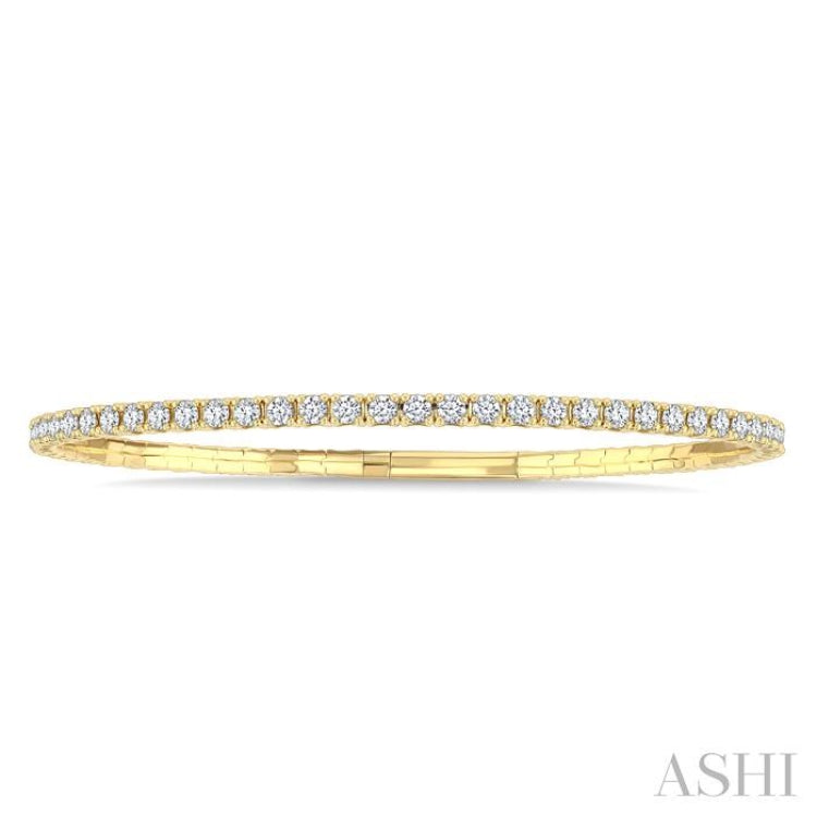 3 Ctw Round Cut Diamond Full way Straight Flex Bangle in 14K Yellow Gold