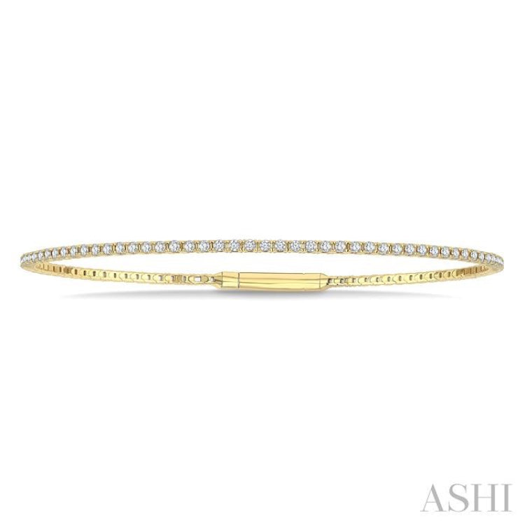 1 Ctw Round Cut Diamond Full way Straight Flex Bangle in 14K Yellow Gold