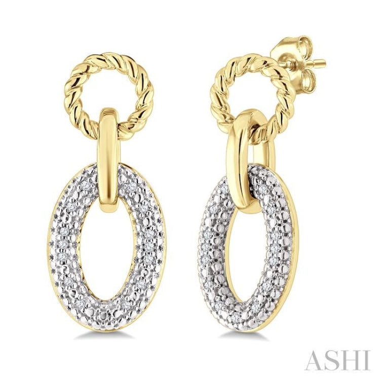 1/10 Ctw Oval Shaped Open Window Link Round Cut Diamond Earrings in Yellow Gold Vermeil