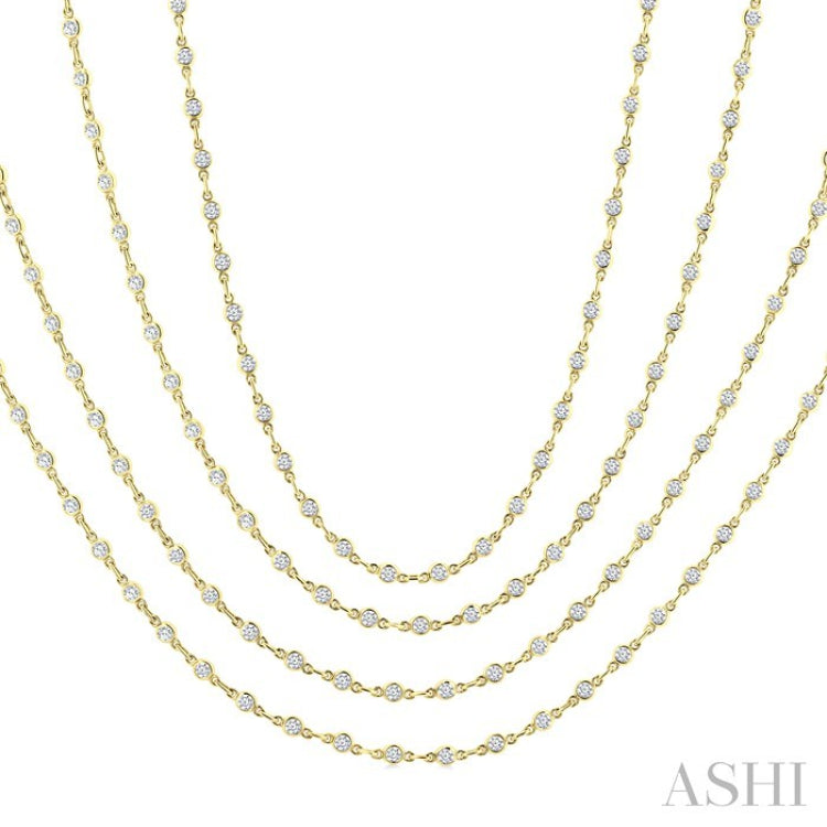 7 Ctw Bezel Set Round Cut Diamond Layered 60-Inch Necklace in 14K Yellow Gold