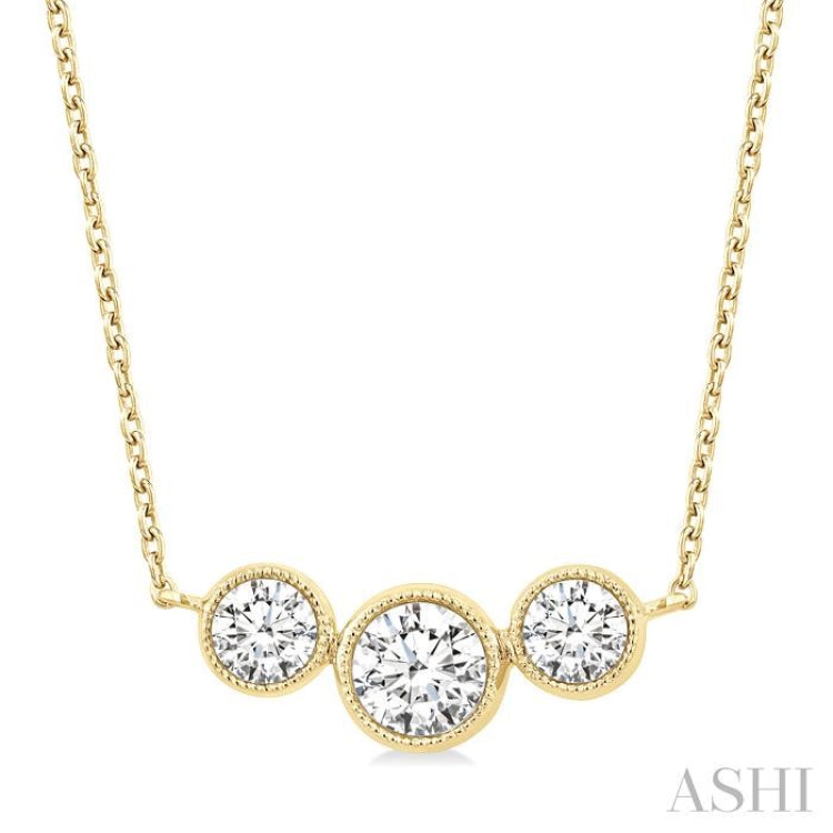 1 Ctw Past, Present & Future 3-Stone Bezel Set Round Cut Diamond Necklace in 14K Yellow Gold