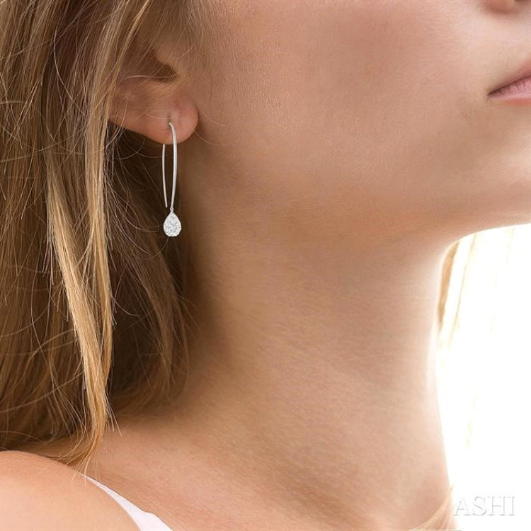 1/2 Ctw Pear Shape Dangler Lovebright Round Cut Diamond Earrings in 14K White Gold