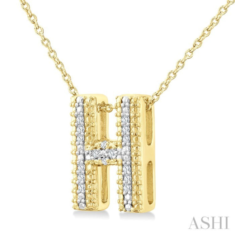 1/20 Ctw Bubble Accent Initial 'H' Round Cut Diamond Fashion Pendant With Chain in Yellow Gold Vermeil
