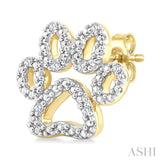 1/20 Ctw Dog Paw Round Cut Diamond Fashion Stud Earrings in Yellow Gold Vermeil